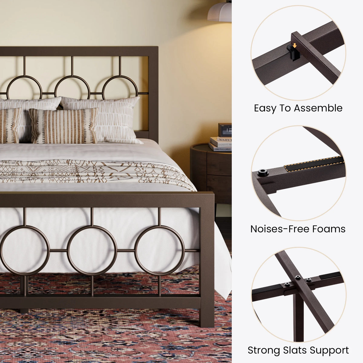 Black Queen Size Metal Platform Bed Frame with Headboard H85161
