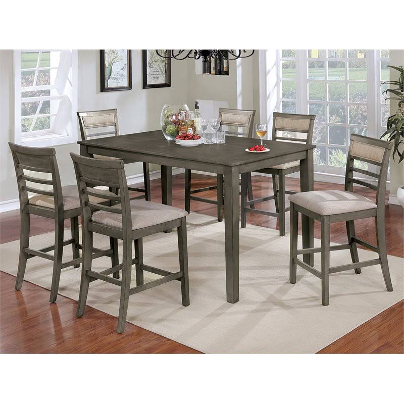 7 Piece Counter Height Wood Set in Weathered Gray T999440