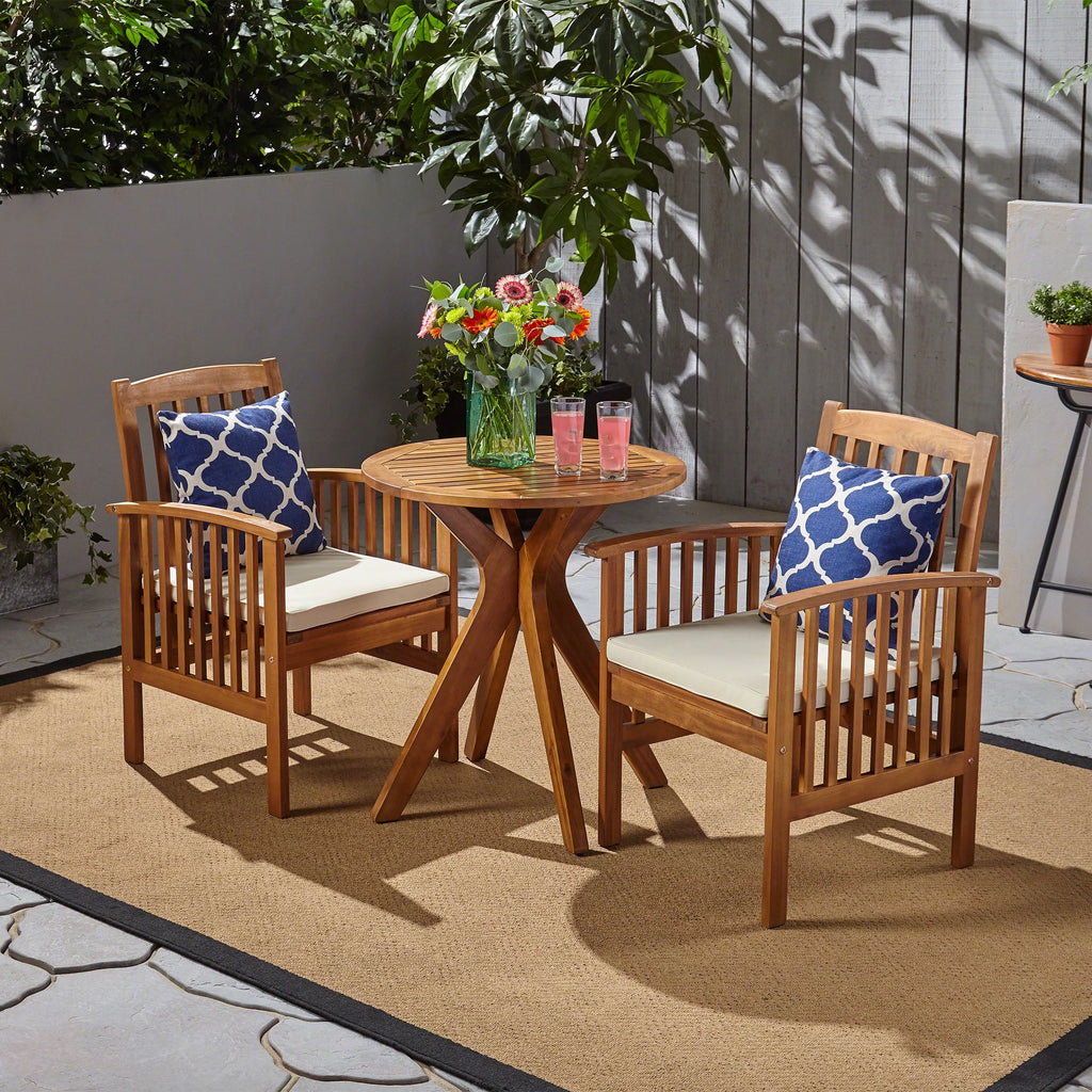 Acacia Wood 3 Piece Bistro Set with Cushion X58483