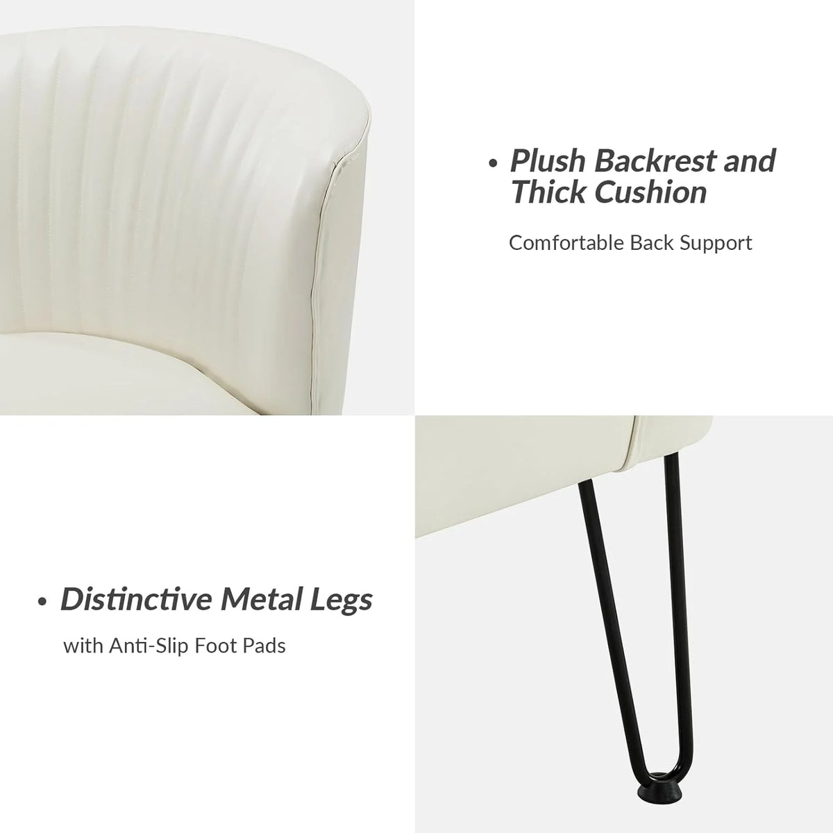 Ivory Faux Leather Accent Chairs Set Of 2 With Metal Base W6565