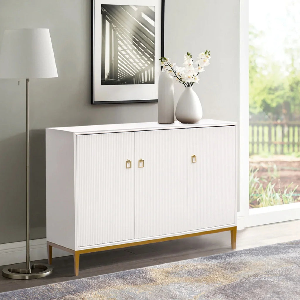 Ivory 3 Door Sideboard with Bronze Metal Frame S733