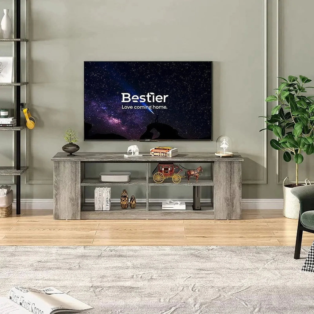 55 inch 3-Tier TV Stand with 8 Adjustable Storage Units Grey Y20857