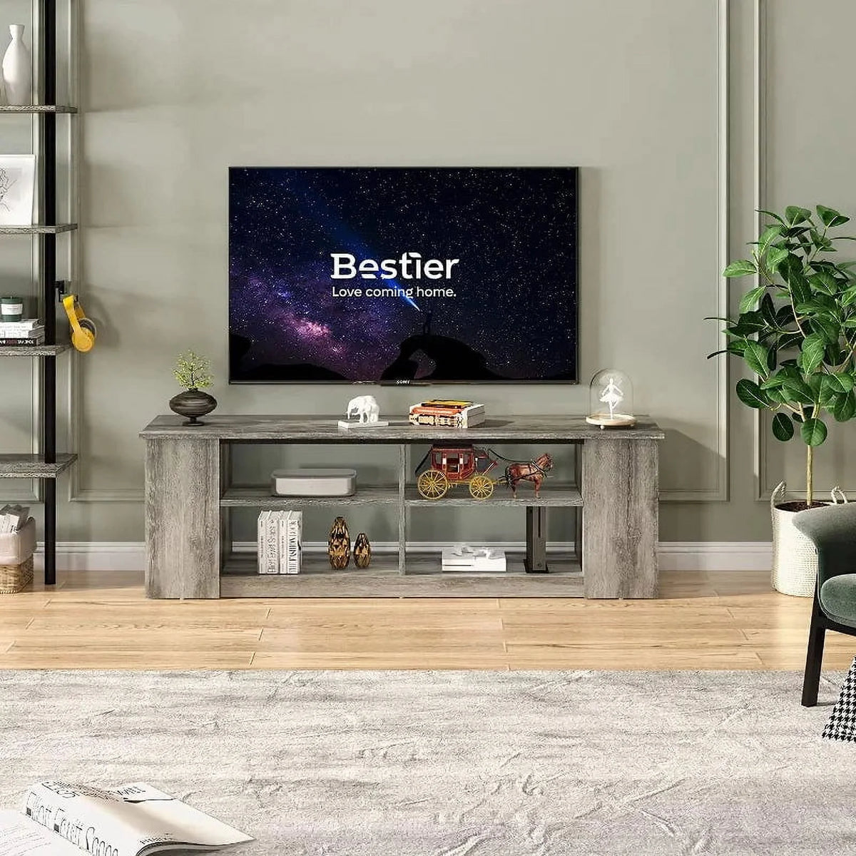 55 inch 3-Tier TV Stand with 8 Adjustable Storage Units Grey Y20857