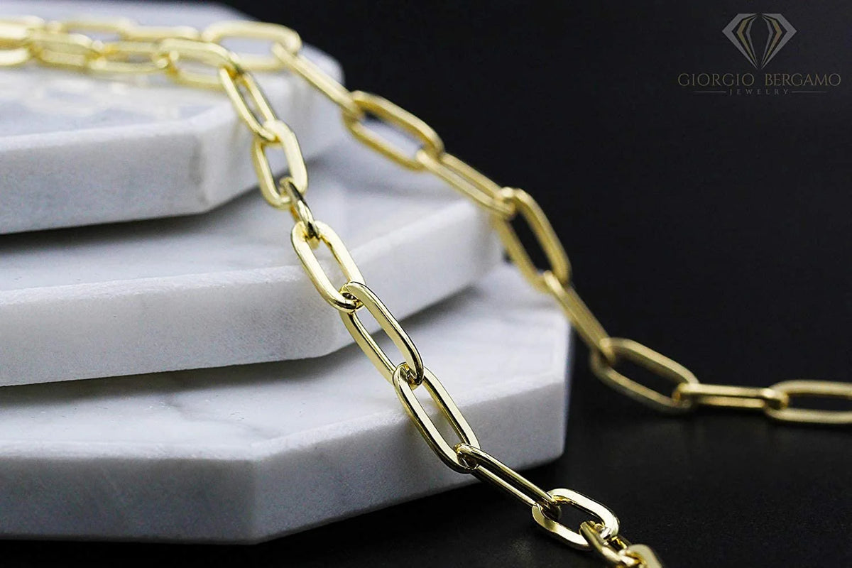 925 Sterling Silver Yellow Gold Plated Cable Link Necklace, Bracelet, & Anklet Chain A612924