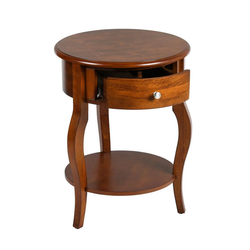 Brown Round End Table with Drawer Storage K450104
