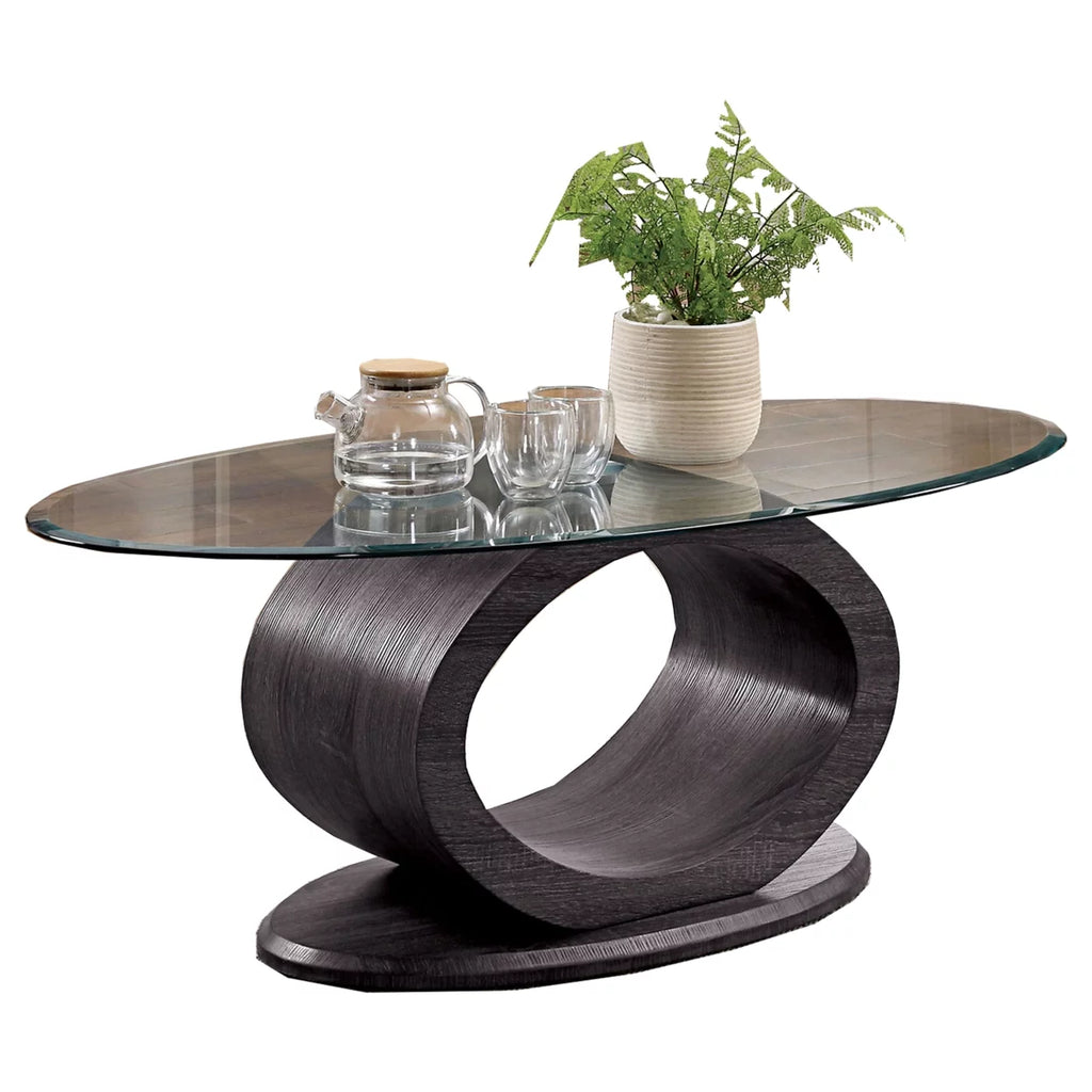 Tempered Glass Top Coffee Table with Wooden Base V889
