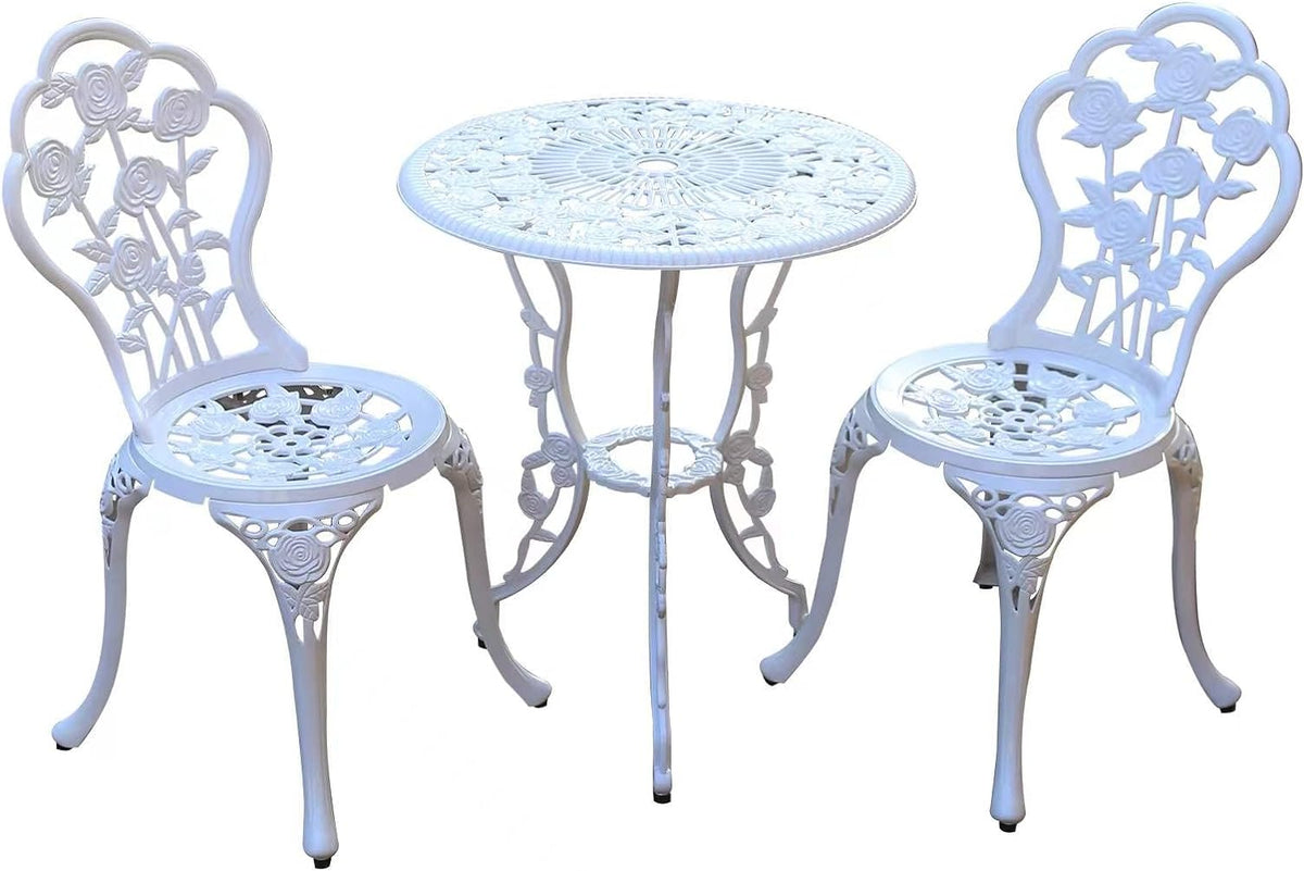 Rust-Resistant Cast Aluminum Bistro Table Set with Umbrella Hole O6623