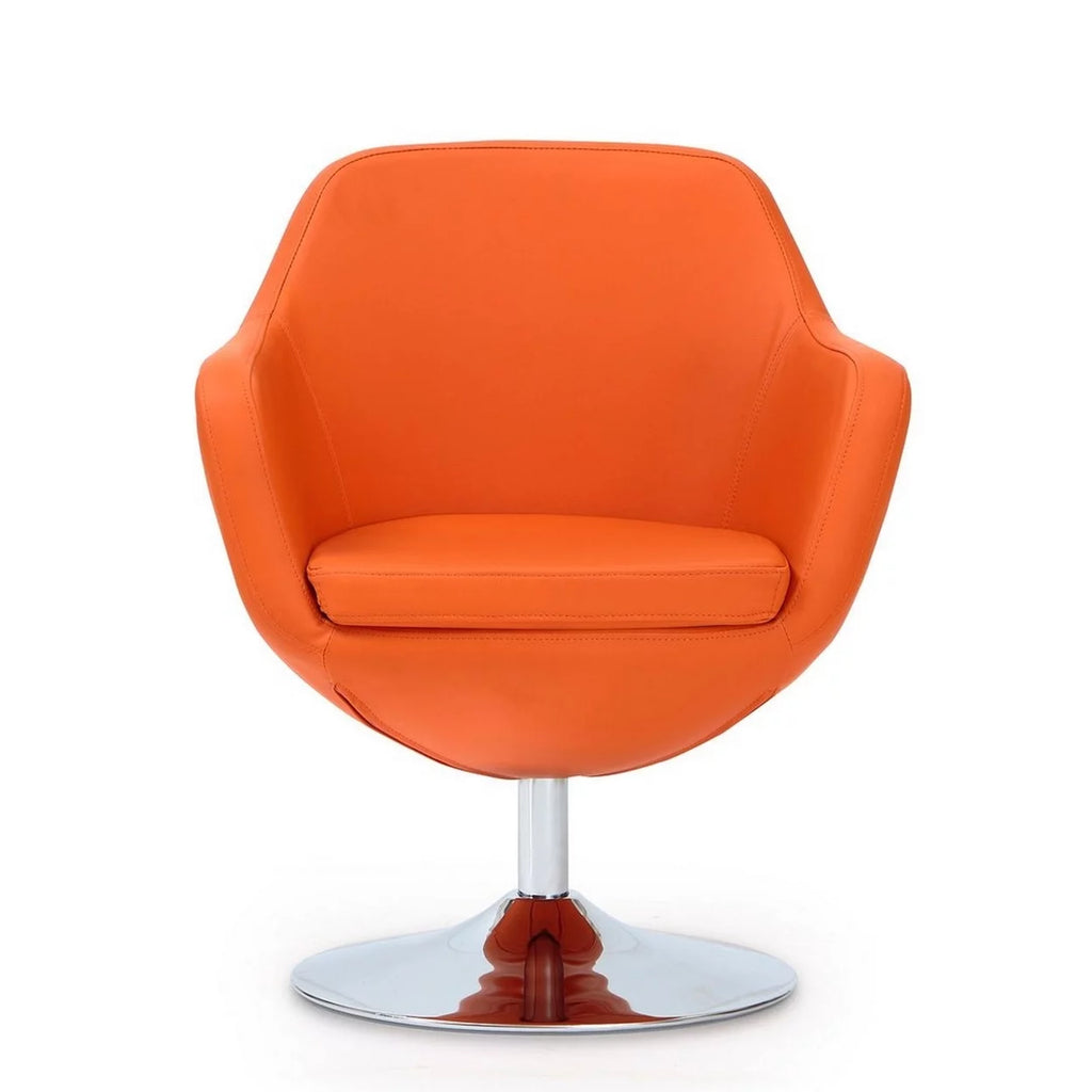 Orange and Polished Chrome Faux Leather Swivel Accent Chair Set of 2 C233