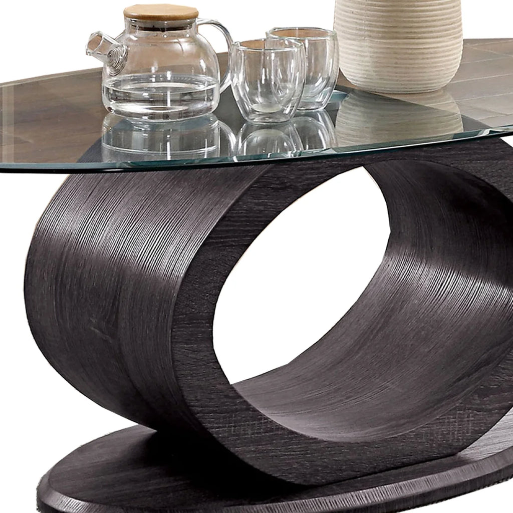 Tempered Glass Top Coffee Table with Wooden Base V889
