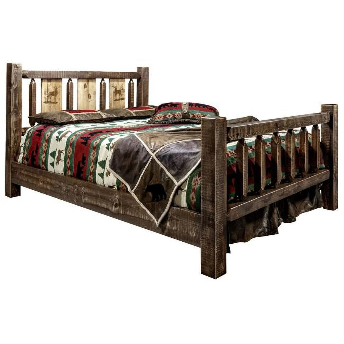 Queen Size Bed with Laser Engraved Elk Design Z4137