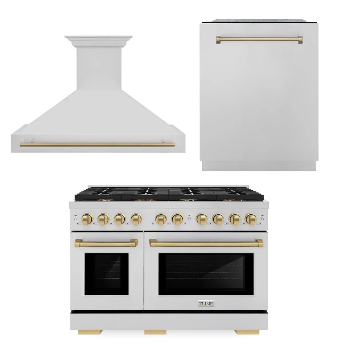 48 In. Gas Range, Range Hood, Dishwasher in Stainless Steel H1008