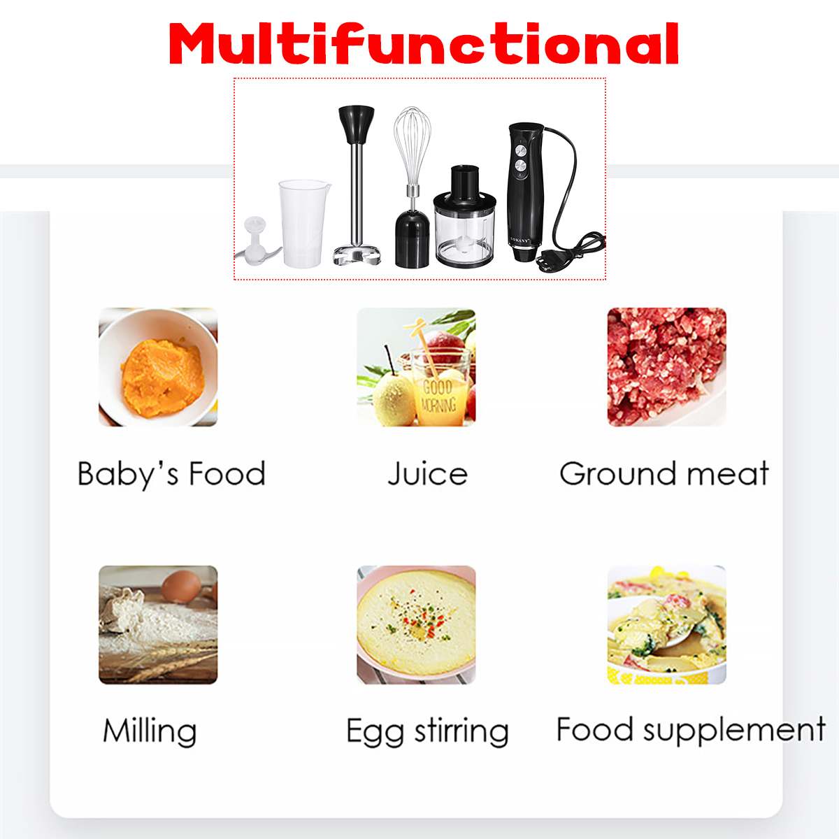 500W 4 in 1 Immersion Blender with 304 Stainless Steel Blade F4347