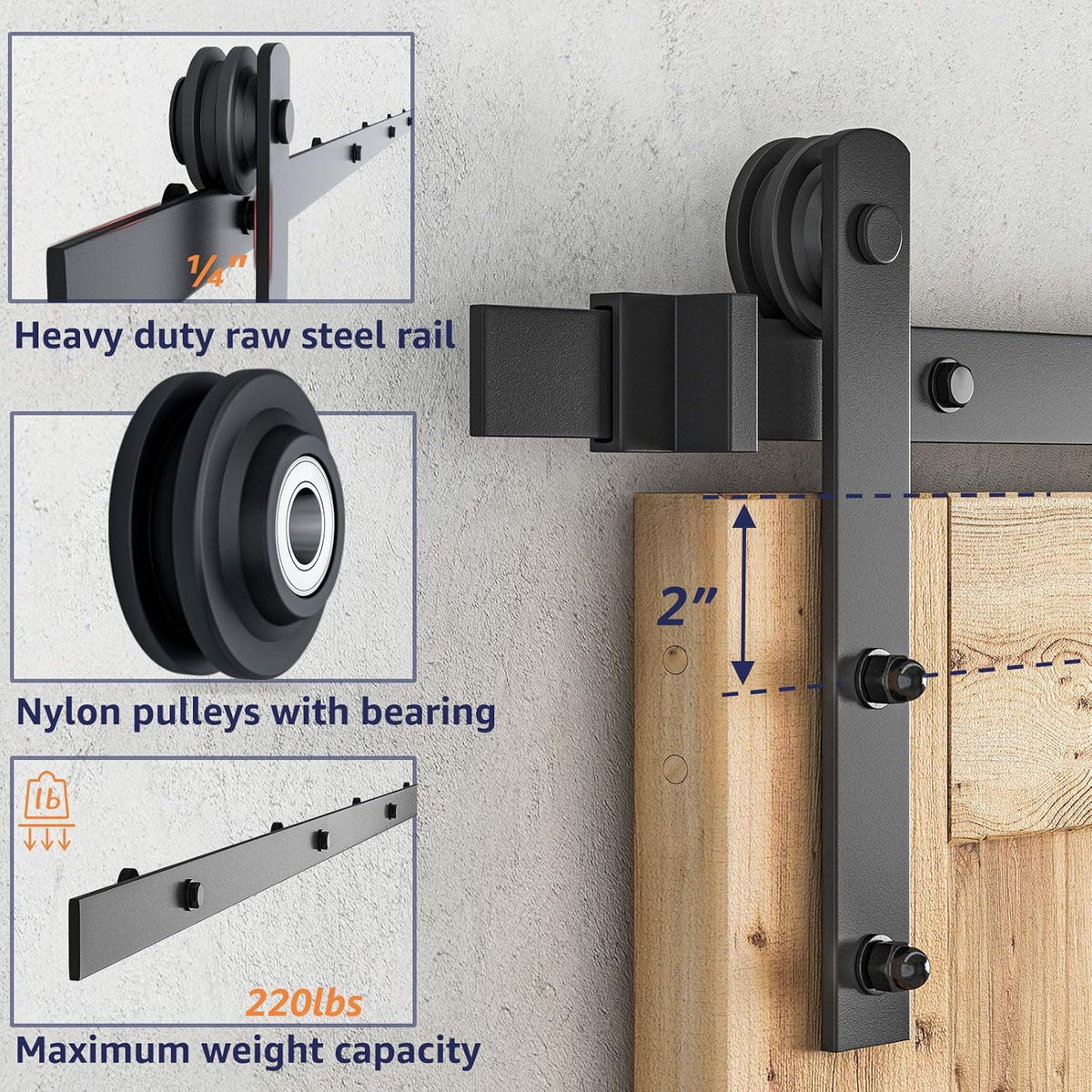 5ft Heavy Duty Sliding Barn Door Hardware Kit Pack of 2 B622