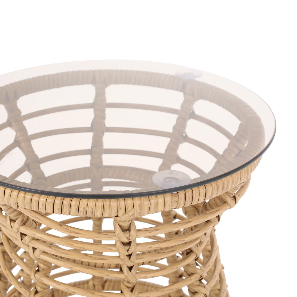 Outdoor Wicker Side Table Light Brown V5388