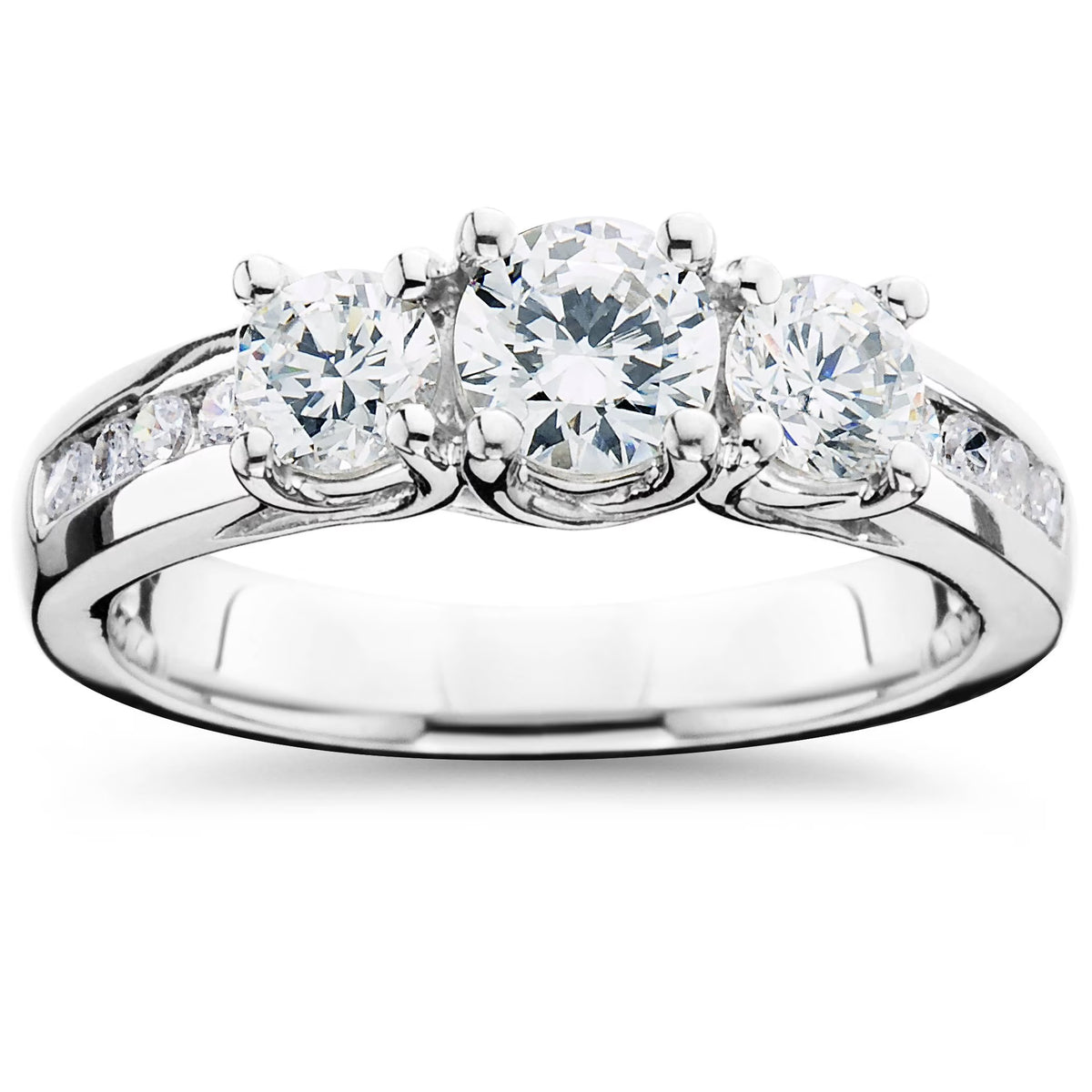 2ct Diamond Three Stone Ring 14K White Gold U917