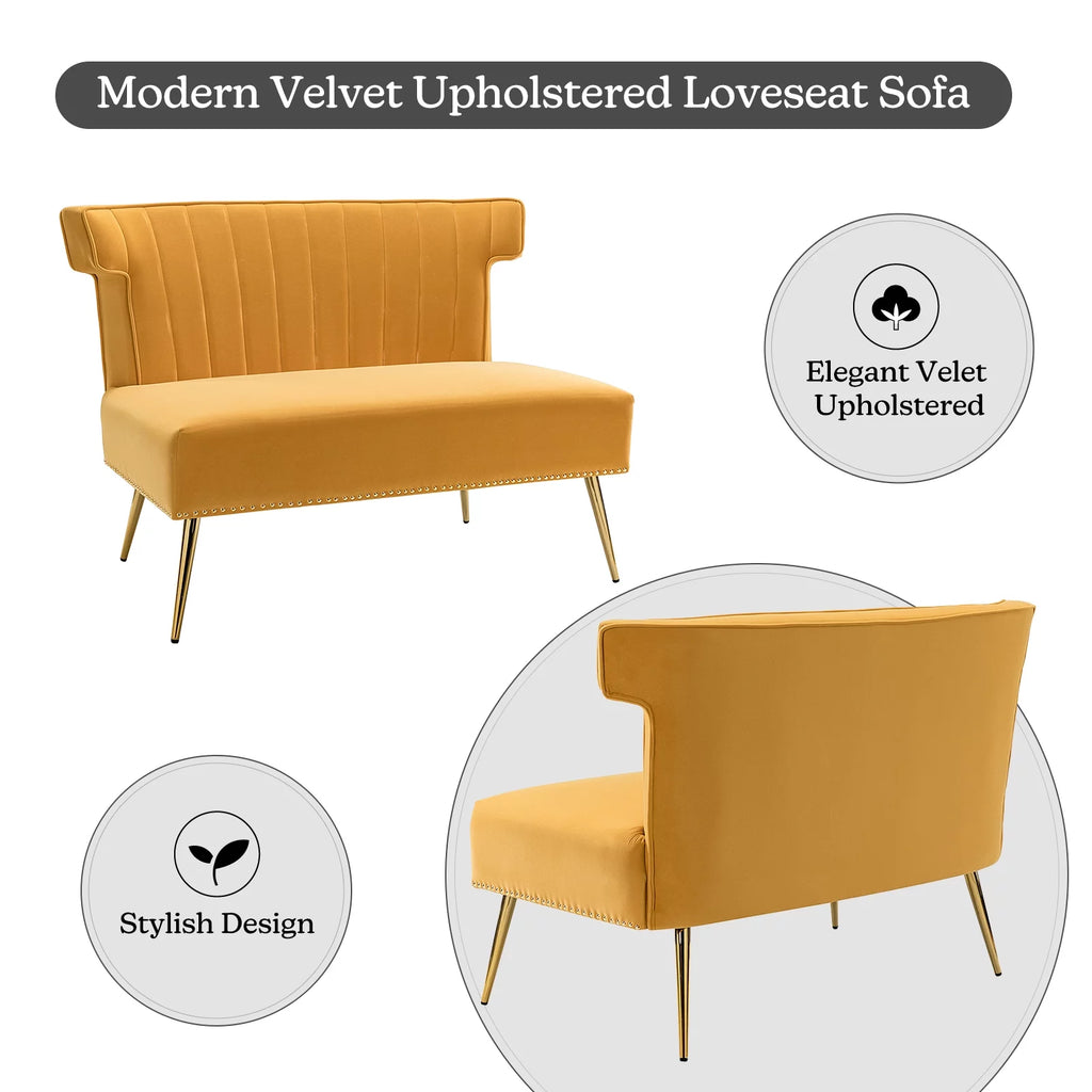 Velvet 2 Seat Wingback Loveseat Sofa O406