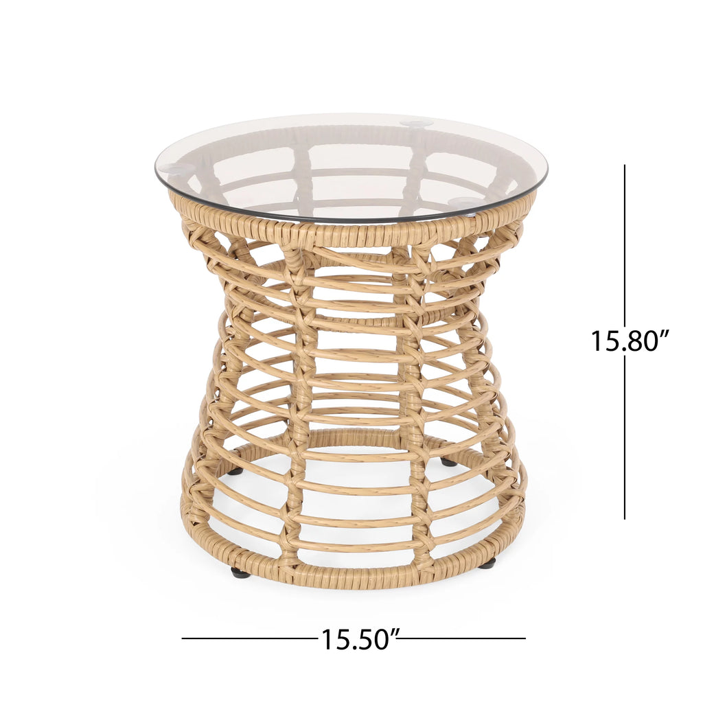 Outdoor Wicker Side Table Light Brown V5388