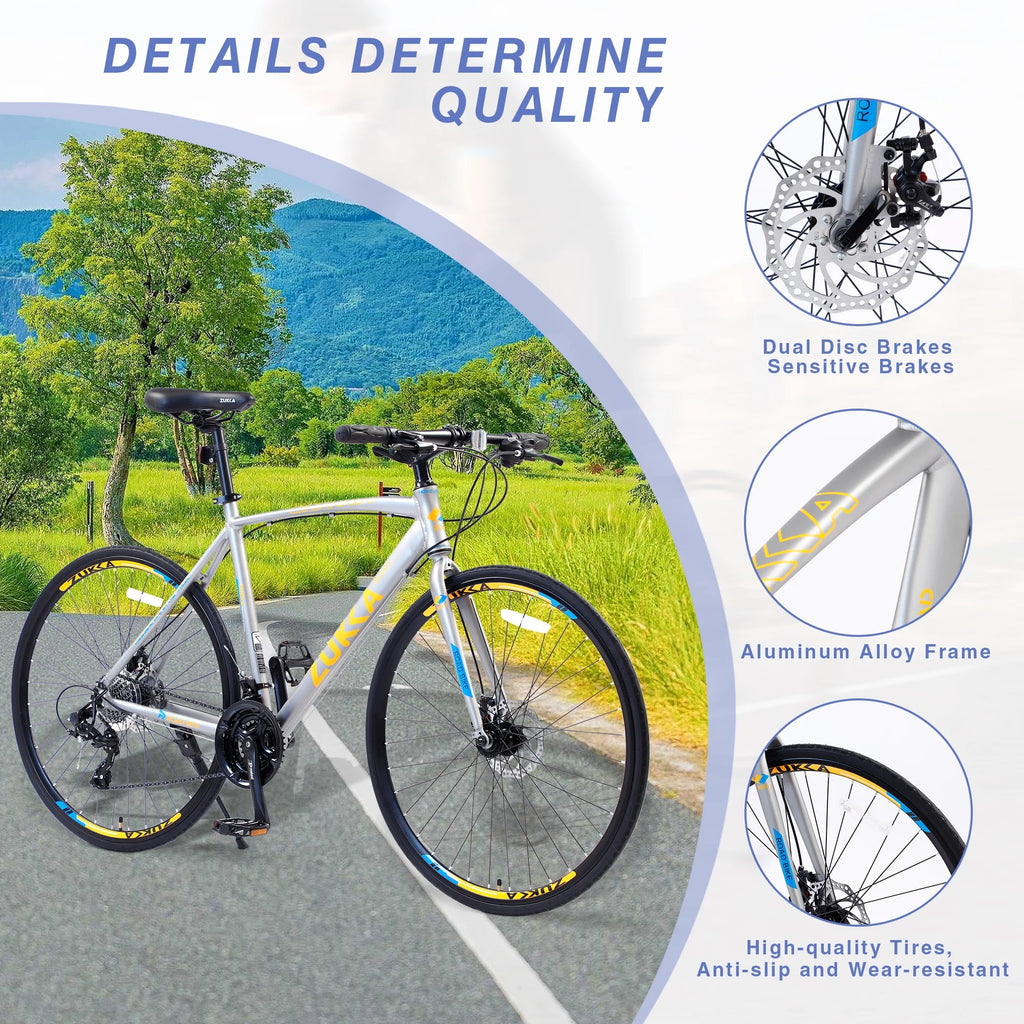 24 Speed 700C Aluminum Flat Bar Road Bike with Disc Brakes V4944