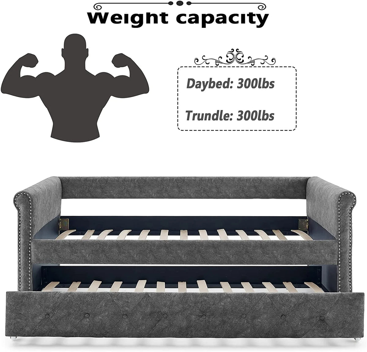 Twin Size Grey Linen Daybed with Trundle X527