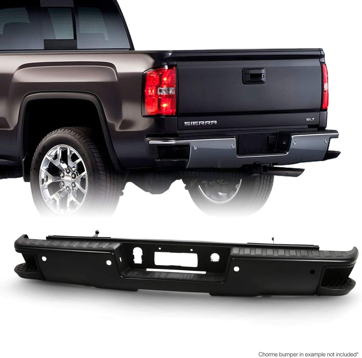 Black Rear Step Bumper with Sensor Holes T217487