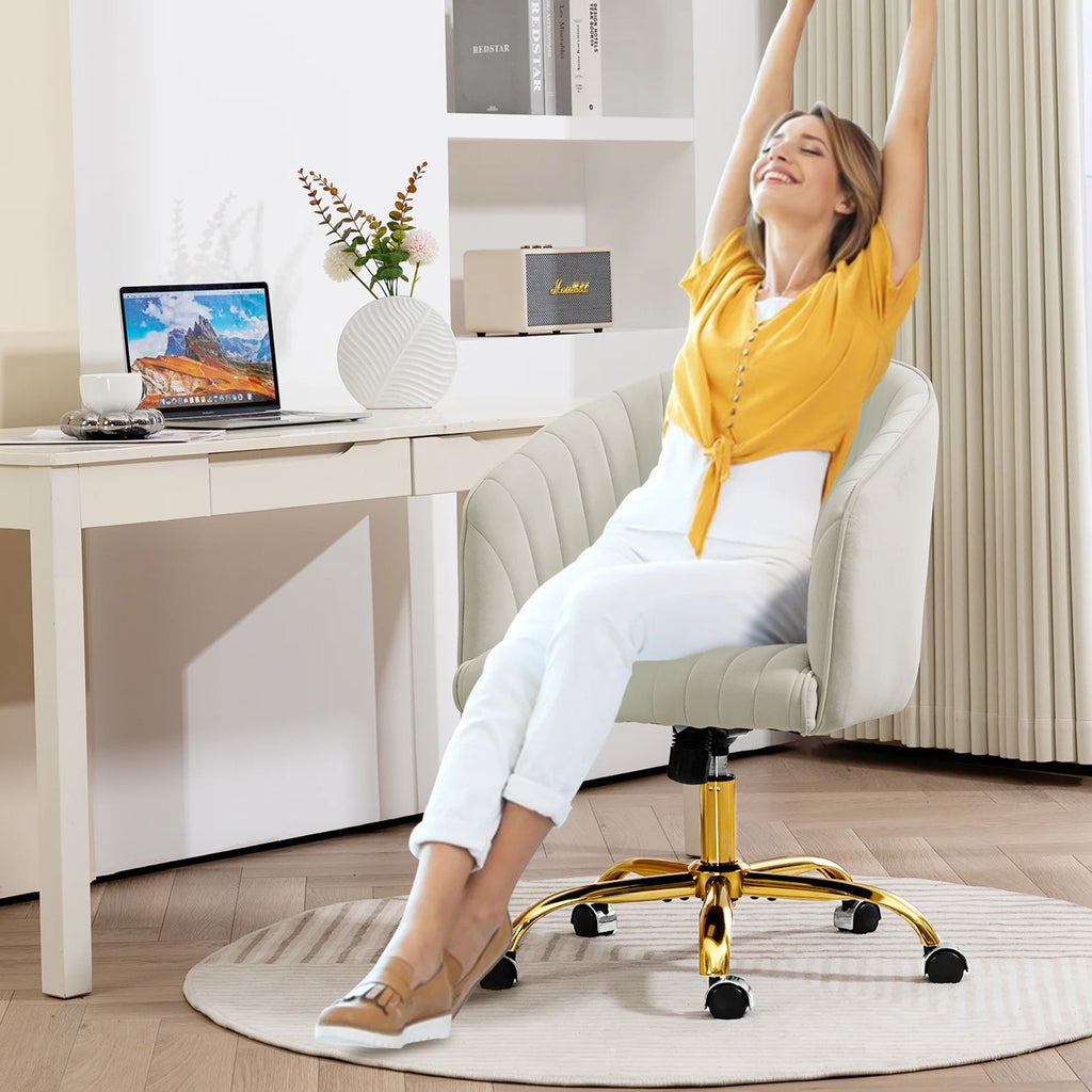 Velvet Swivel Office Chair with Wheels L487