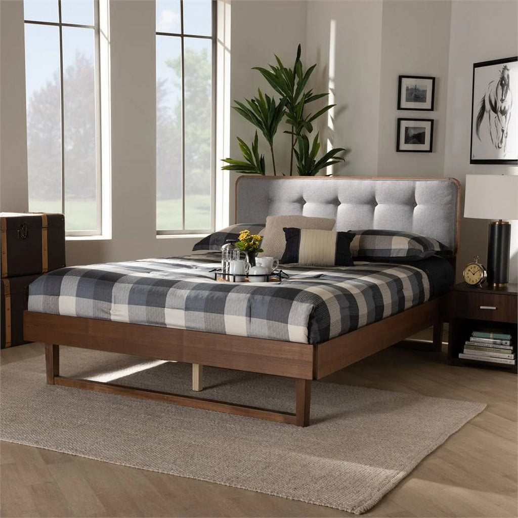 Gray Upholstered Wood Full Size Platform Bed S808