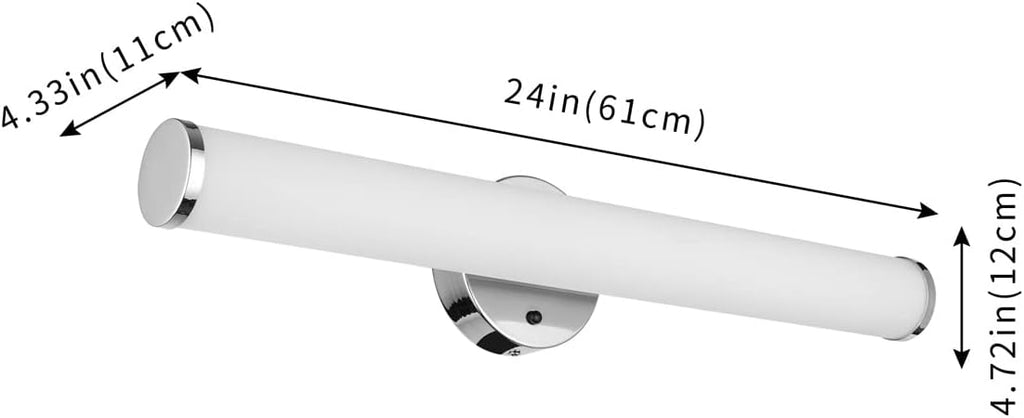 24in LED Vanity Light Dimmable Chromed Tube Cylinder Bar I42706