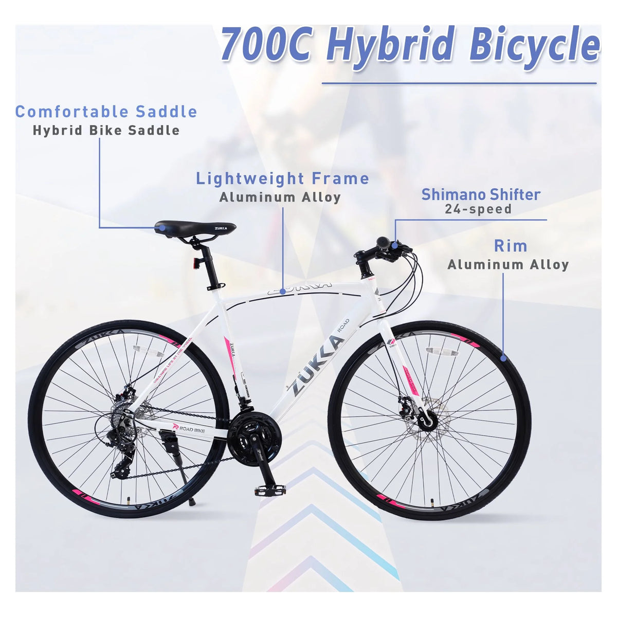 24 Speed 700C Aluminum Flat Bar Road Bike with Disc Brakes V4944