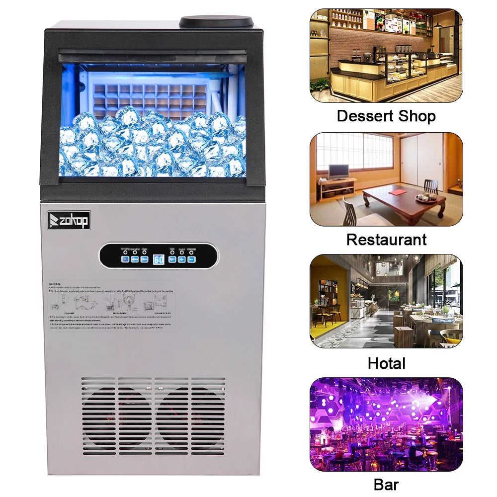 150lbs/24h Stainless Steel Freestanding Ice Maker Machine T16701