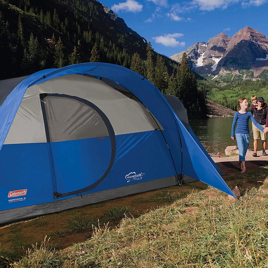 8 Person Cabin Camping Tent with Hinged Door, Blue K4962